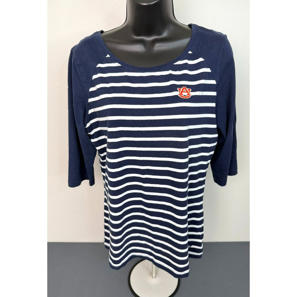 Cutter & Buck Women's Auburn University Raglan Sleeve Shirt Navy White Stripe L